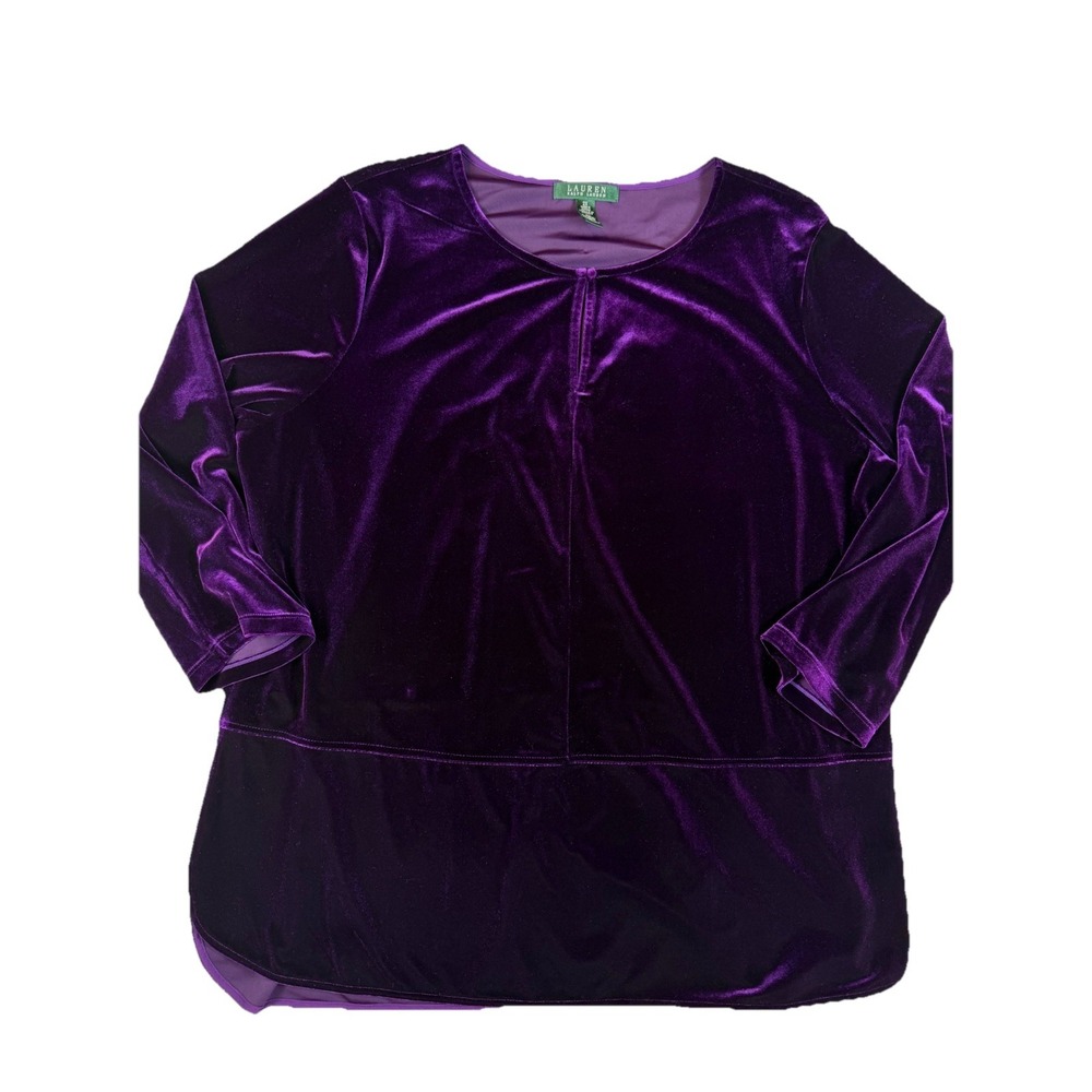 EUC Lauren Ralph Lauren Purple Velvet‎ Velour Keyhole Pullover Tunic Top Sz 2X
